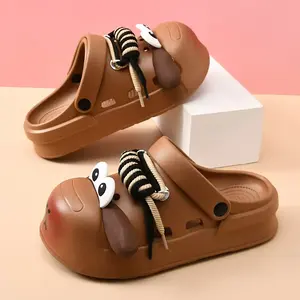 Women's Cute Cartoon Dog Design EVA Clogs - Slip-On Sandals with Thick Non-Slip Sole, Beige & Brown Accents, Lightweight Comfort for Beach, Outdoor Play & Casual Wear |   All-Season Versatile Footwear, Cute Sandals,Walking Shoes Girl