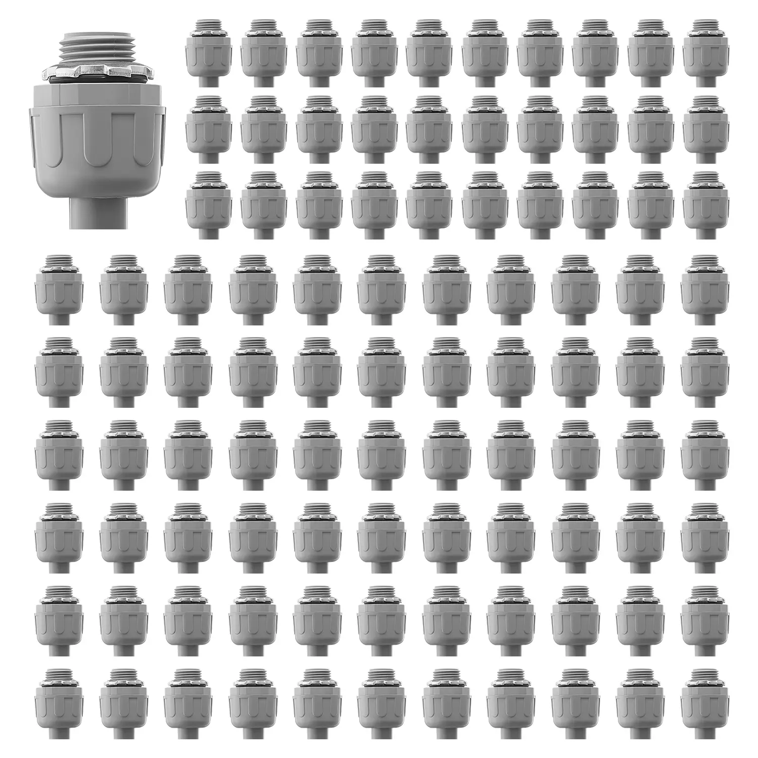 【Summerfinds】VEVOR 1/2 inch Liquid Tight Connector, 100 Packs, Non-Metallic Electrical Conduit Fitting, Flame-Retardant PA6 Nylon Flexible Conduit Connector, for Home Kitchen Bathroom Tube Tool Supplies, Gray