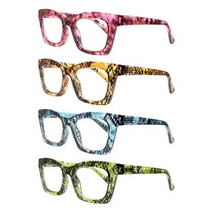 4 backs blue light blocking reading glasses featuring stylish printed patterns, specifically for women with lightweight frames. Premium blue light blocking lenses incorporate spring hinge technology for durability. an excellent holiday gift choice.