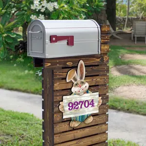 Designocracy MA81544232-18 18 in. Bunny Greeter Wooden House Number Sign Decor