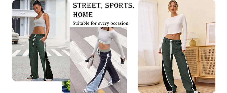 YeeZaa Stripe Track Pants for Women Retro Athletic Wide Leg Pants High Rise Drawstring Waist Color Block Street to Gym Versatile Styling TikTok Viral Fashion All Season Everyday Streetwear
