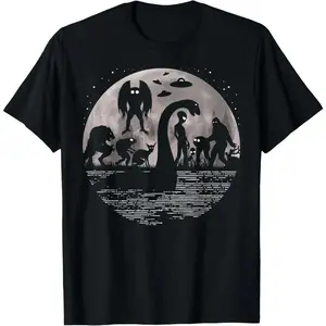 100% Cotton Bigfoot Loch Ness Monster Mothman And Aliens! Funny Cryptid T-Shirt Menswear Top Distressed Graphic garments
