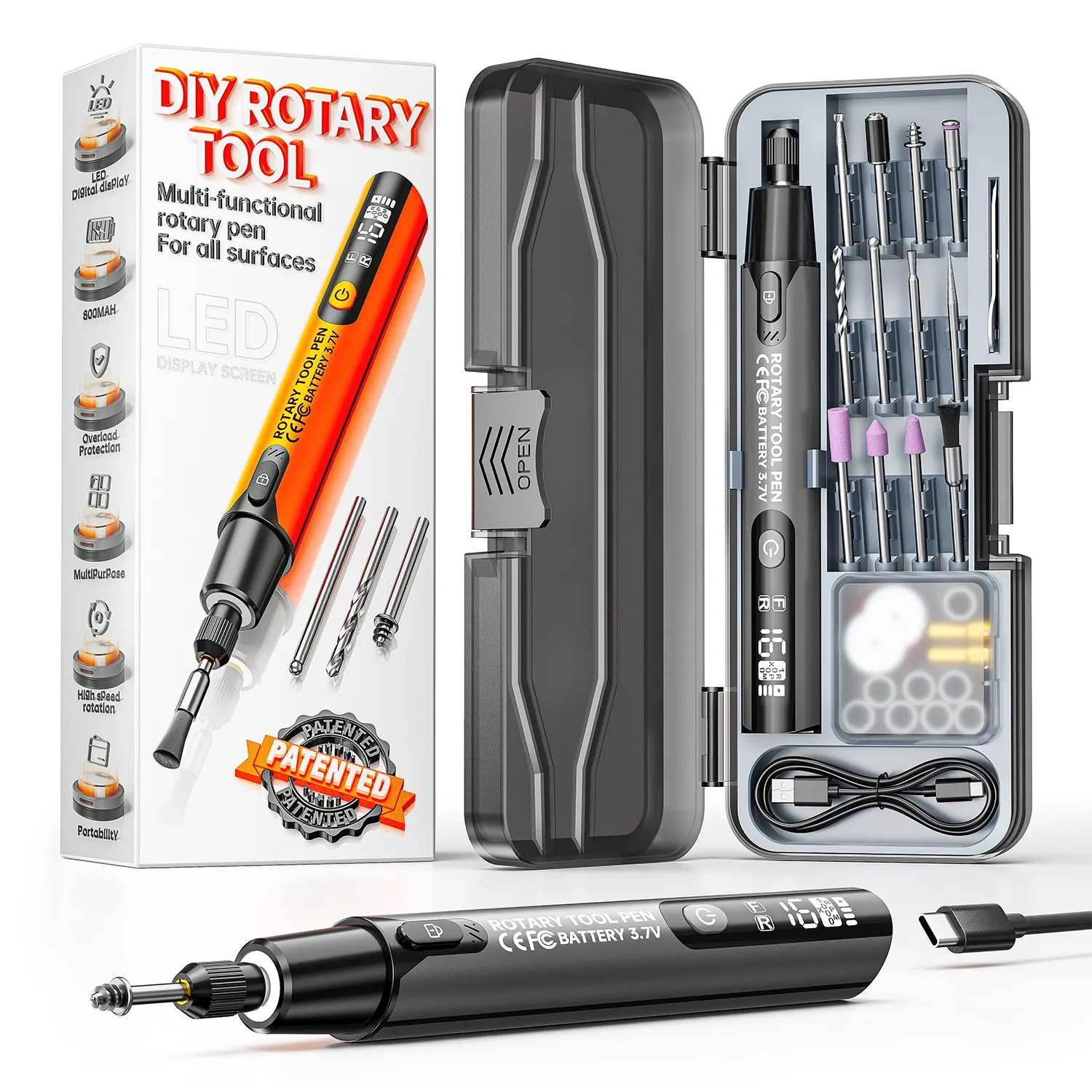 Professional Polishing/grinding/drilling/cutting Tool, Tool Kit, Tool Set, Home Tool Kit, Tools Box Set, Tool Combo Kit, USB Rechargeable, LED Lighting, Quiet Cooling, Adjustable Speed, 40-In-1