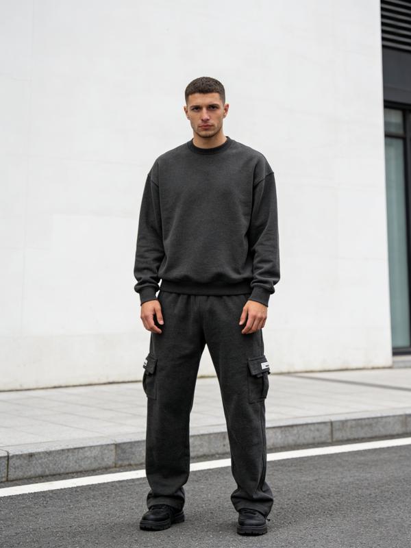 Men's Heavyweight Fleece Cargo Sweatpants Loose Fit Tactical Exercise Fitness Multi-Pocket Baggy Jogger Casual Fleece Pants for Everyday Wear