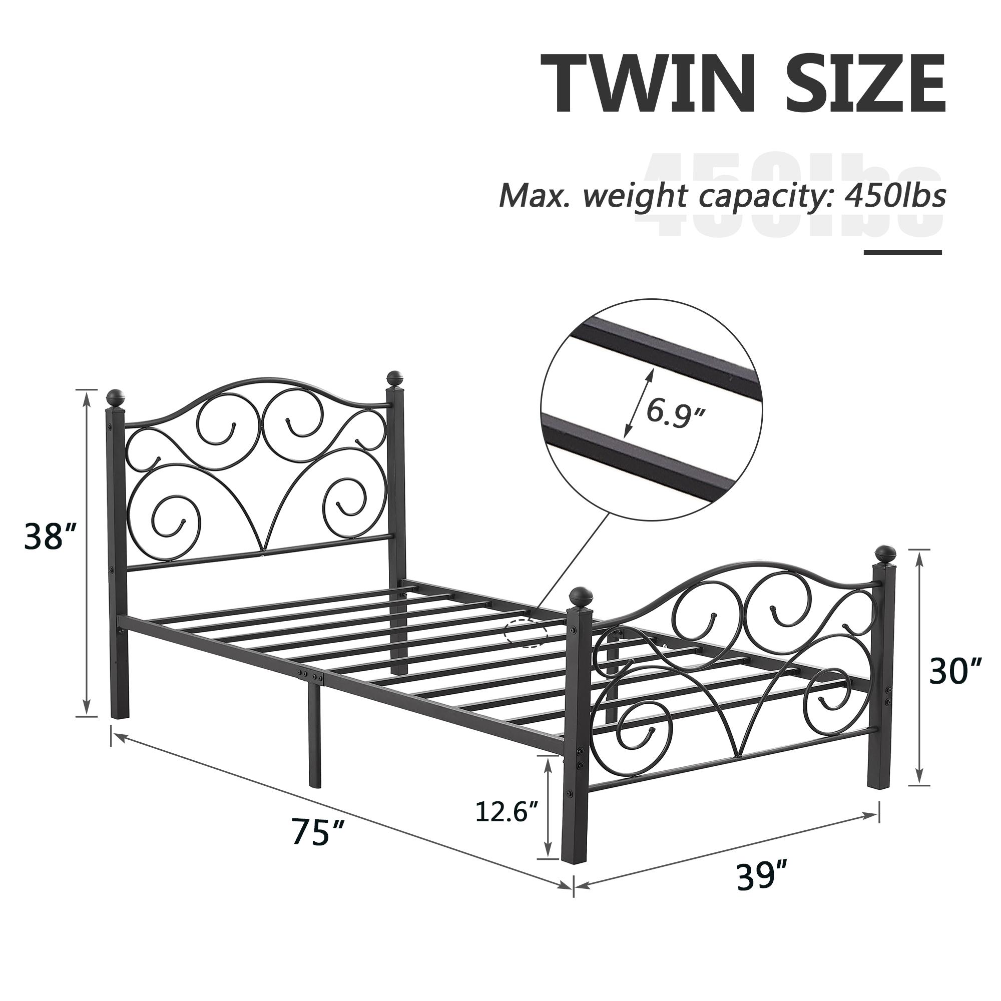 VECELO Bed Frame Heavy Duty Metal Platform Support Twin Full Queen Size with Strong Metal Headboard Footboard,No Box Spring Needed,Easy Assembly,Pink White traditional bed