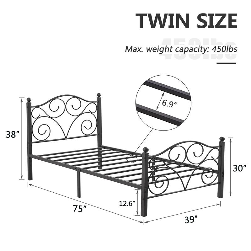 VECELO Bed Frame Heavy Duty Metal Platform Support Twin Full Queen Size with Strong Metal Headboard Footboard,No Box Spring Needed,Easy Assembly,Pink White traditional bed