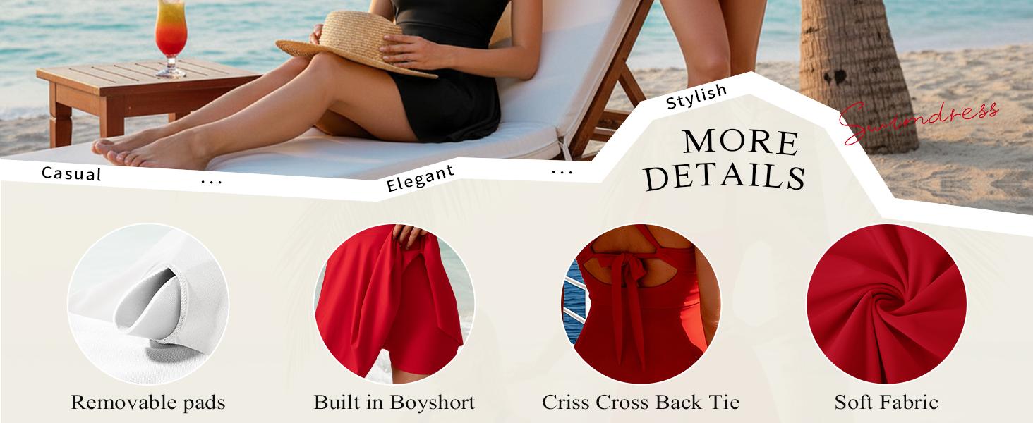 B2prity Women's One Piece Swimdress Swimsuit Tummy Control Swim Dress Modest Full Coverage Bathing Suit with Side Pocket