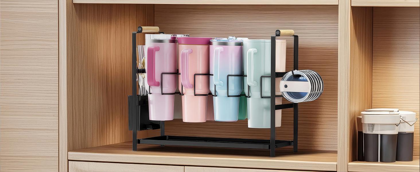 Water Bottle Organizer Drying Rack for 40 oz Tumbler with Handle, Multifunctional Cup Storage Holder Compatible with Stanley, Owala, Simple Modern and Other Brands, 8 Slots (Patented)