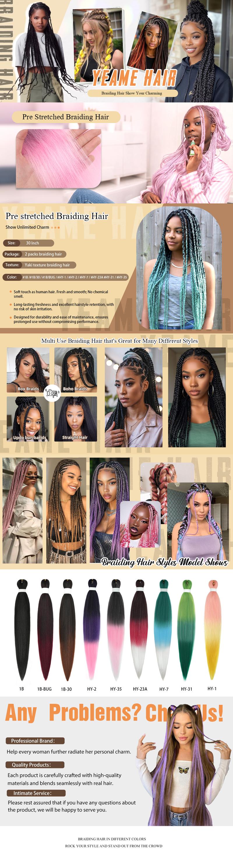 2 Pack Braiding Hair Pre Stretched 30 Inch Yaki Straight braided Premium Synthetic Crochet Twist Braids wig No Tangle Easy Install