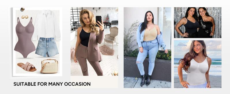 Nebility Women's Seamless V-Neck Thong Bodysuit - Sleeveless Faja Shapewear, Tummy Control Compression, Basic Minimalist Comfort Womenswear Vneck