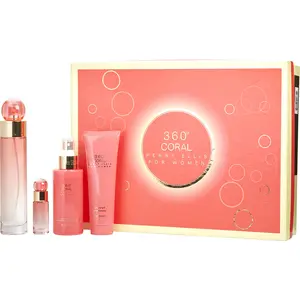 Perry Ellis 360 Coral Set-Eau De Parfum Spray 3.4 Oz & Body Mist 4 Oz & Shower Gel 3 Oz & Eau De Parfum Spray 0.25 Oz Mini For Women