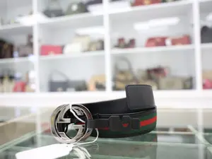 Pre-owned GUCCI WEB CANVAS AND LEATHER BELT 36