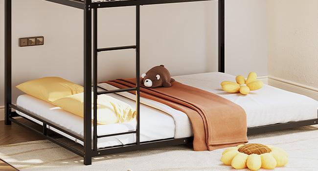 JOYMOR Bunk Bed Twin Over Twin, Metal Twin Size Bed Frame with Safety Guardraild for Boys Girls, Junior, Low Profile Space Saving Design, Mattress Not Included