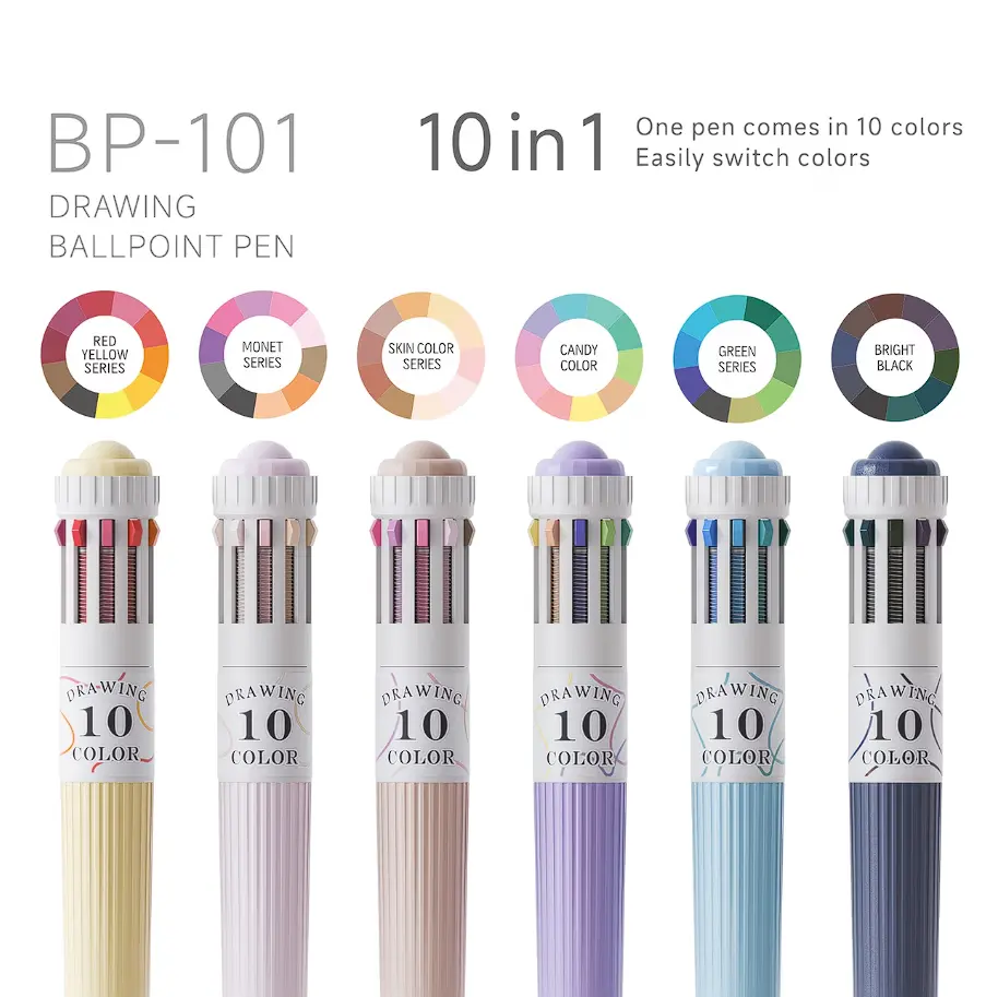 60Colors Park Multicolor Pens, 10-in-1 Colored Ballpoint Pen, 0.8mm Fine Point Smooth Writing, Retractable Ballpoint Pens for Office School Students Children