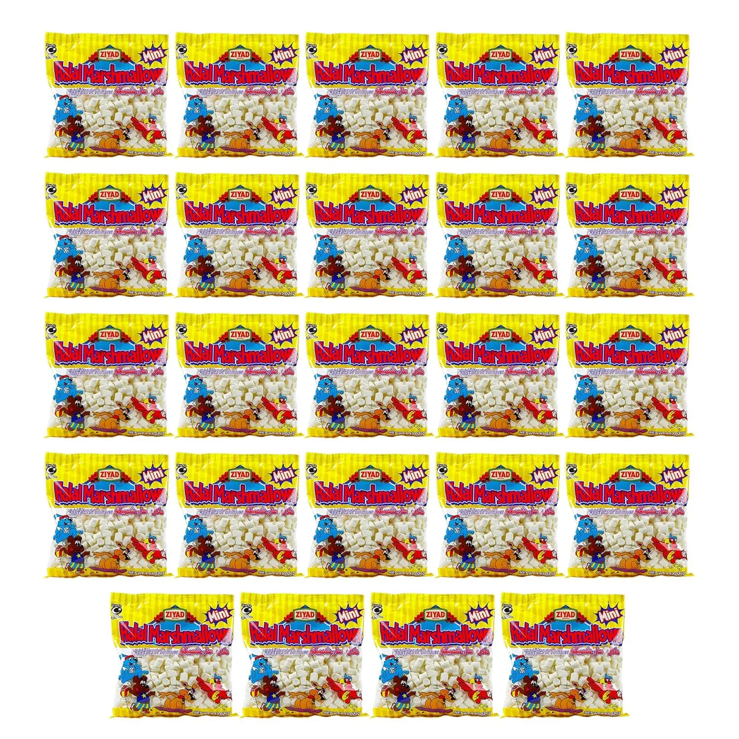 Ziyad Halal Vanilla Mini Marshmallows - 250g, Pack of 24, Soft & Fluffy Snack, Sweet Dessert Candy for Hot Chocolate, Baking, Corn Syrup Sugar