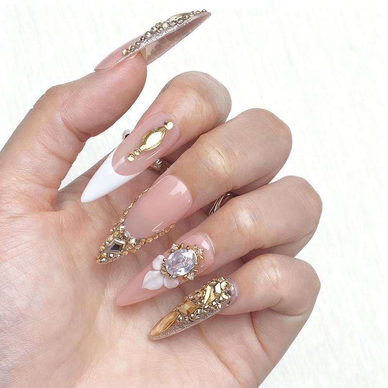 Reusable Press-On Nails Glossy Gel Finish Short Coffin Almond Easy Apply Remove Strong Hold Nail Kit for DIY Home Manicure with Nail File Glue and Storage Box