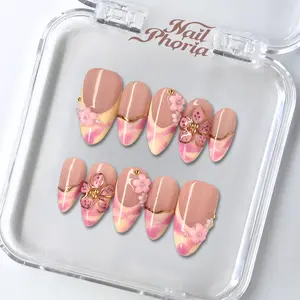 NailPhoria AURORA BLOOM - Spring Handmade Press-On Nails | Reusable, Salon-Quality, Long-Lasting, Glossy Design