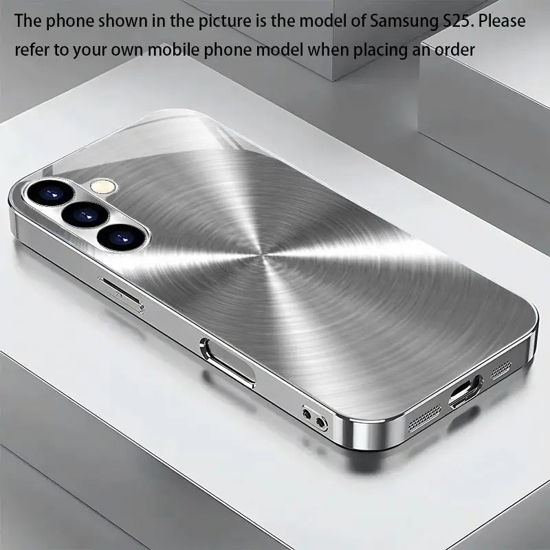Mobile phone case: Premium silver spiral metal pattern new electroplated silver mobile phone case suitable for Apple 17 18pro 16 15 14 13 12 11pro Plus ProMax Samsung Galxy S26 S25, S24, S23, S22, S21, S20, NOTE20, A55, A54, A53, A56, A36, A35, A34, A05