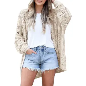 LAICIGO Womens Crochet Cardigan Sweater Kimonos Boho Solid Color Oversized Fall Open Front Outwear