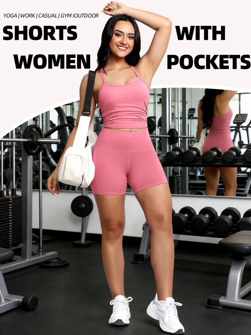 CHRLEISURE 4PCS Biker Shorts Women with Pockets High Waisted Workout Gym Running Yoga Shorts