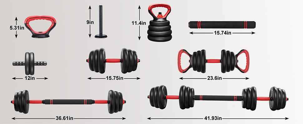 RELIFESPORTS 6-in-1 Adjustable Dumbbell Set | Squat Bar & Tire Flipper Included | Free Weights for Men & Women | Space-Saving Multifunctional Home Gym Equipment