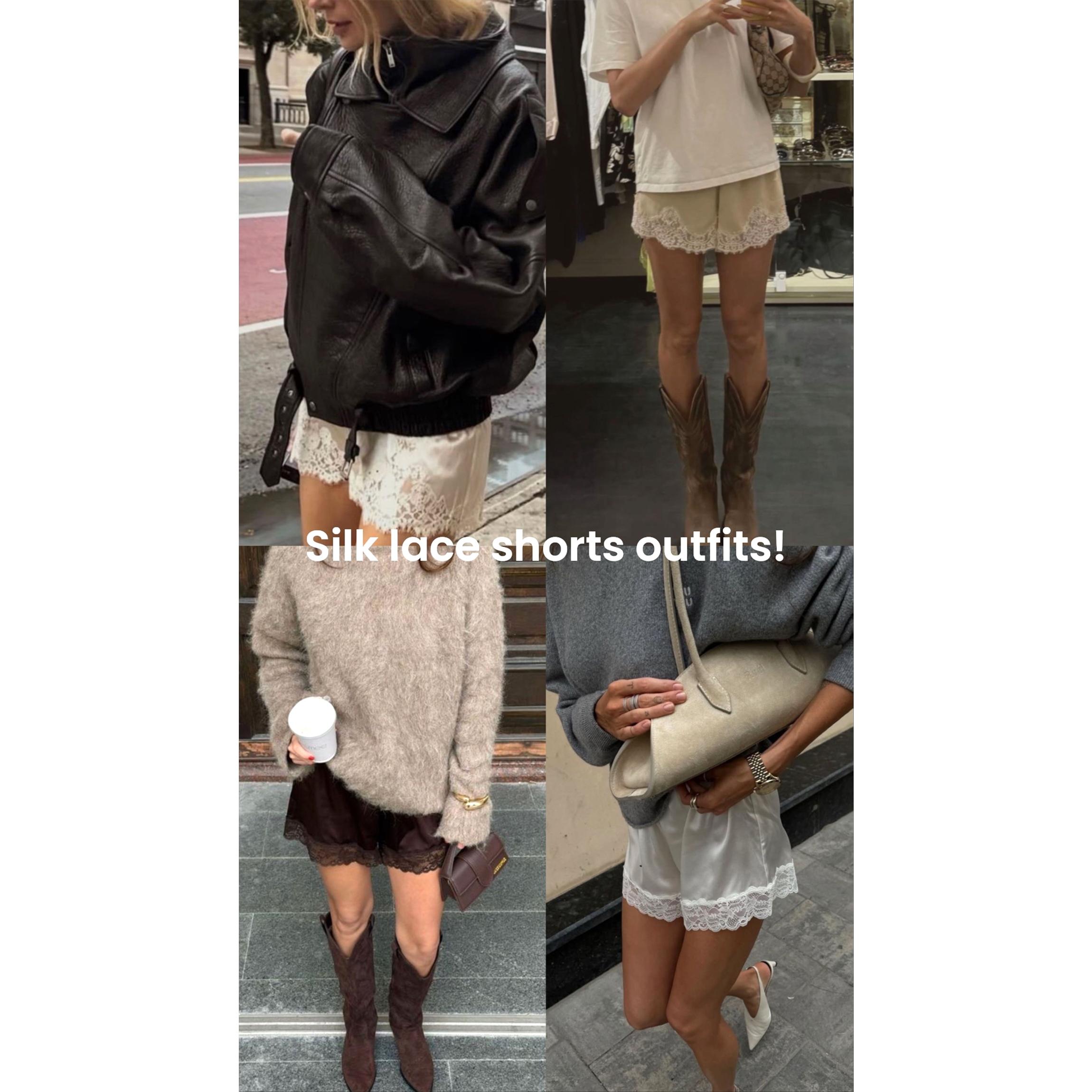 Buenoble Silky Lace Trim Shorts for Women Elegant Satin Lounge Shorts Fall Winter Chic OOTD Buenoble Silky Lace Trim Shorts for Women Elegant Satin Lounge Shorts Fall Winter Chic OOTD