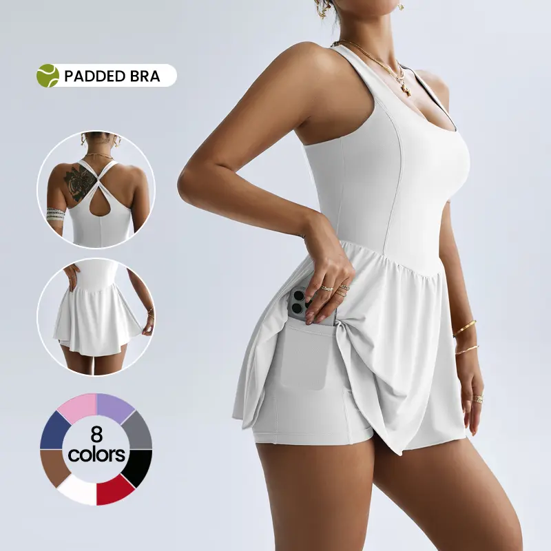 Hijesse Women's Sports Dress For Women,Crisscross Racerback, Sleeveless Square-Neck TennisDress, Indoor Outdoor Sports & Yoga, Skin-FriendlyFabric, Slim Fit & Body Shaping