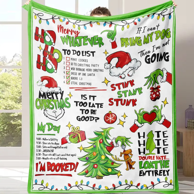 Wrinkle-Resistant Green Flannel Throw Blanket with Fun Xmas Tree Print, Soft Warm Flannel Texture, Multi-Size Winter Bedding for Home/Couch, Indoor Decor, Christmas Birthday Gift for Family
