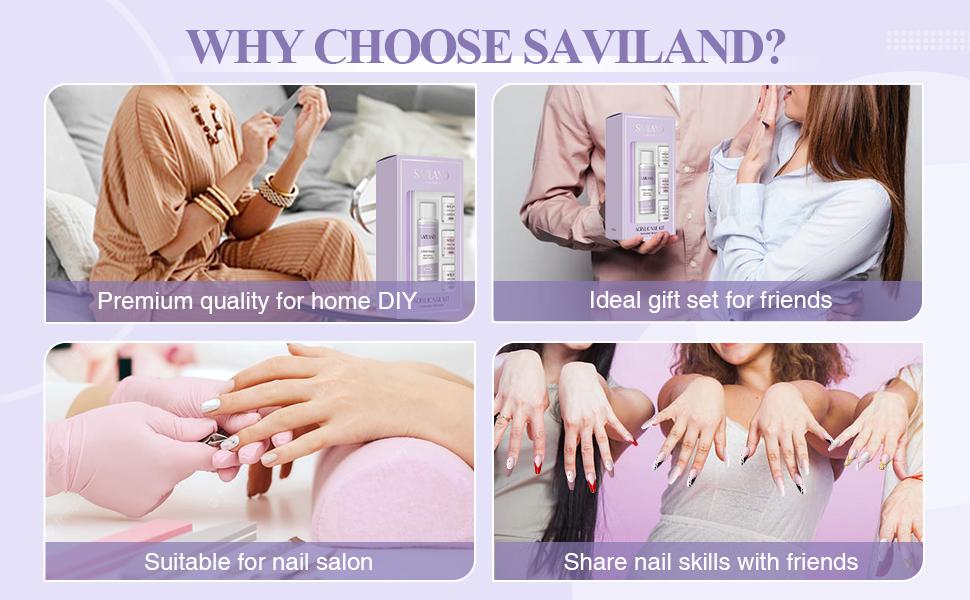 SAVILAND Acrylic Nail Kit for Beginners - Clear White Pink Acrylic Powder Set with Liquid Brushes Forms and Dappen Dish for DIY Nail Art and Manicure at Home