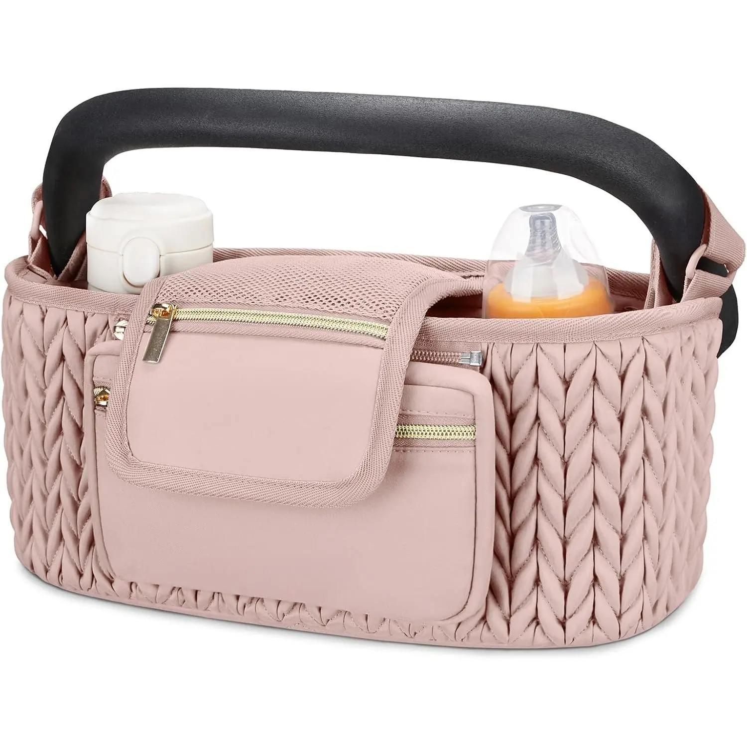 Stroller Organizer with Insulated Cup Holders, Adjustable Stroller Caddy with Detachable Phone Bag, Stroller Accessories s  Uppababy, Doona, Jogger, Britax (pink)