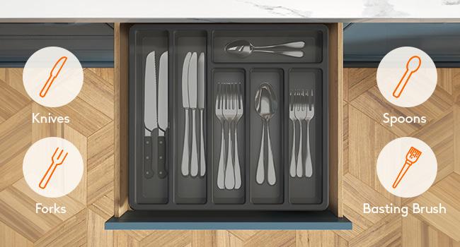 Lifewit Silverware Organizer with Lid, Covered Utensil Tray for Kitchen Drawer and Countertop, Plastic Storage Box for Spoons, Forks, Knives