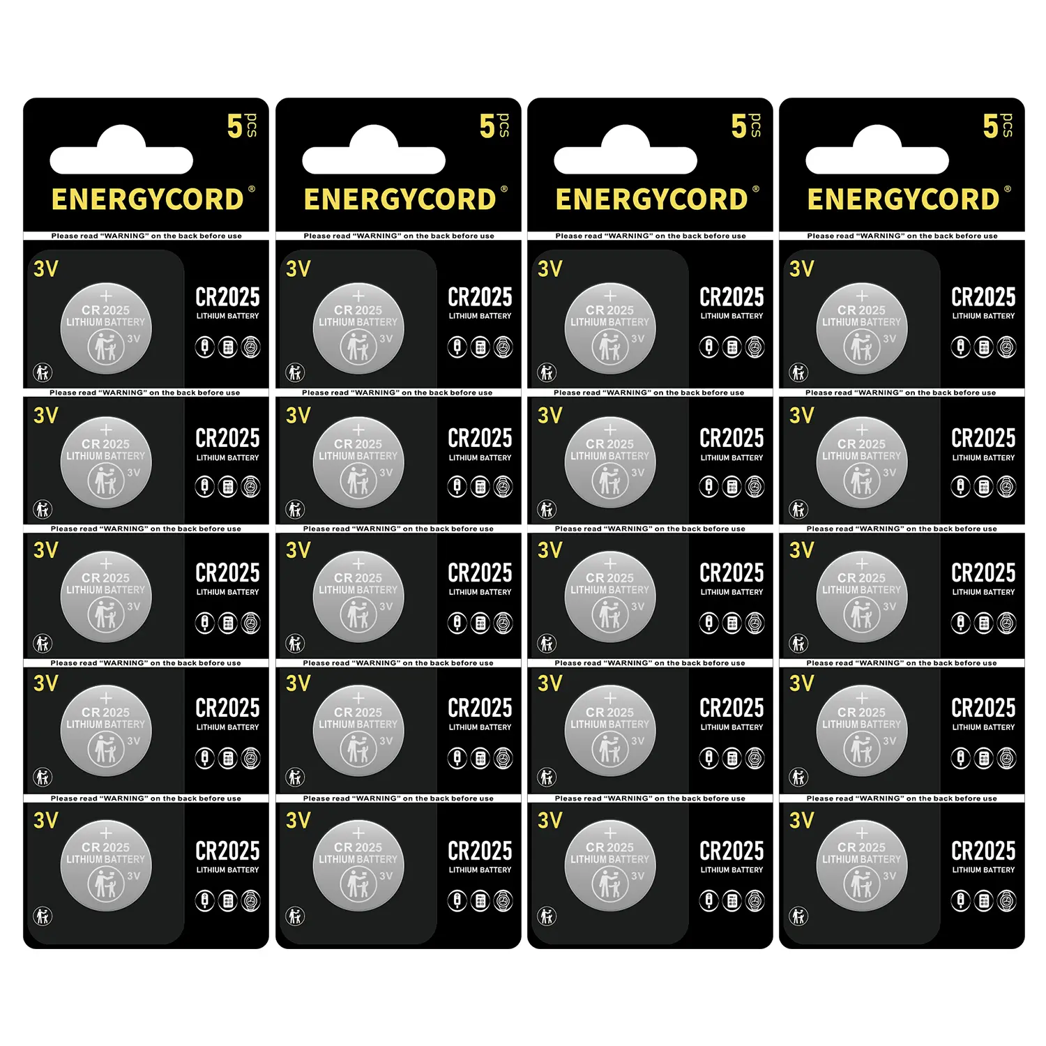 ENERGYCORD CR2025 3V Lithium Battery 20 Pack, High Capacity 2025 Batteries for Key fobs, Remote Controls