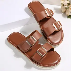 Women's Double Buckle Espadrille Slides Wedge Platform Sandals for Summer Casual Indoor Outdoor Shoes Springfresh