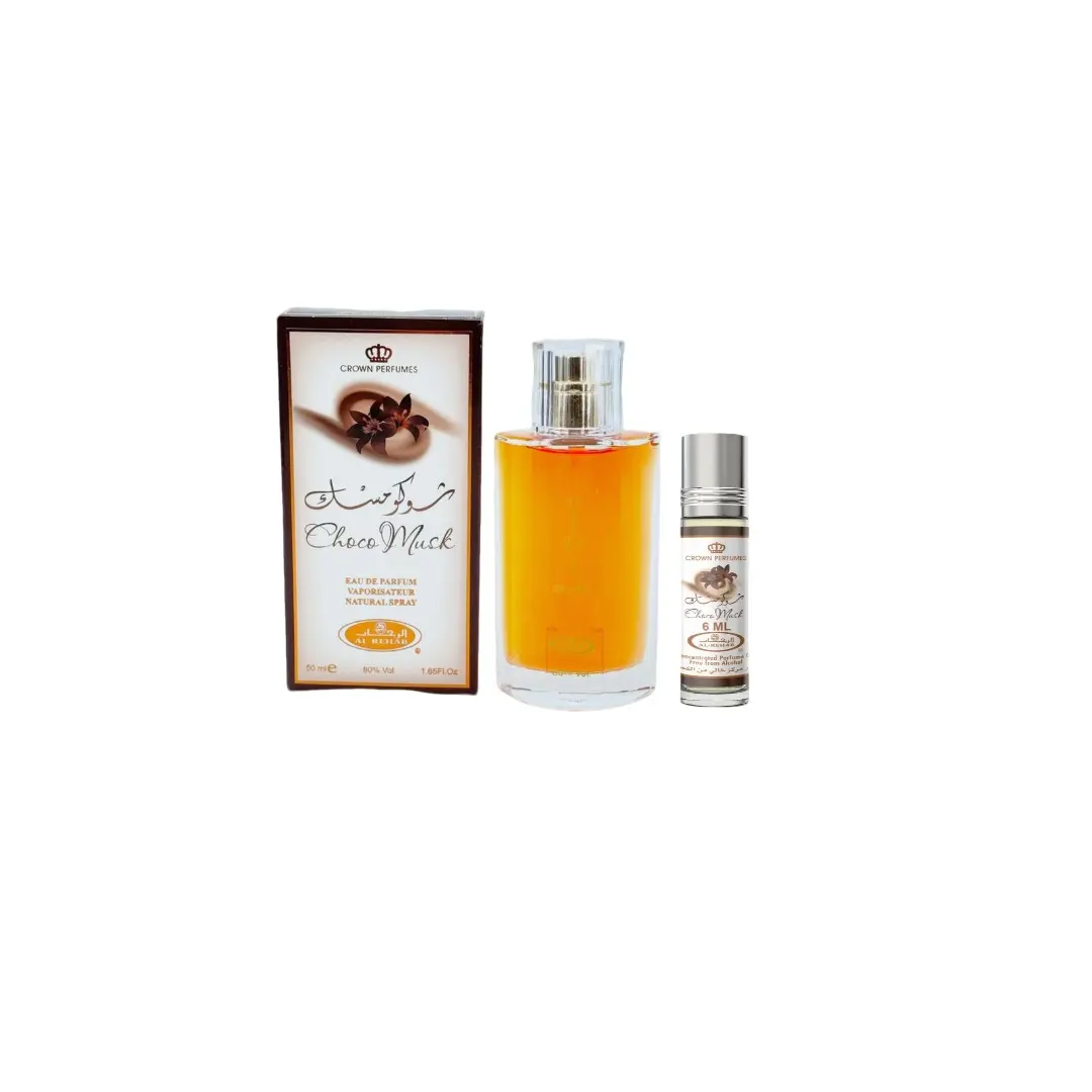 Al Rehab Choco Musk Unisex Eau de Parfum Regular Edition Gift Set - 1.6 oz Spray, 0.2 oz Roll-On, Sweet Cacao, Vanilla Perfume, Cinnamon Warmth, Sensual Aroma That Lingers, 60 Months Long-Lasting, Adult Single Item, Purse Mini Toiletries Liquid Fragrance