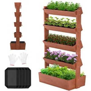 Lilypelle Vertical Wooden Raised Garden Bed, 4-5 Tier Planters Freestanding Wood Plant Stand Flower Rack Planter Box for Plant Herb Flowers Vegetables