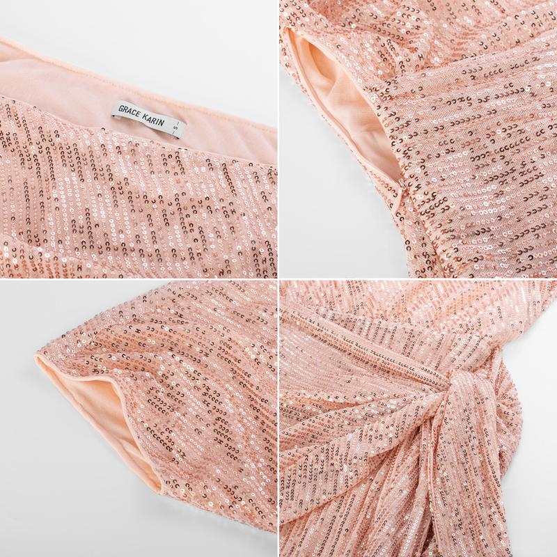 {Size runs Small} GRACE KARIN Cocktail Dresses forEvening Party One Shoulder Ruched Sequin Dresses