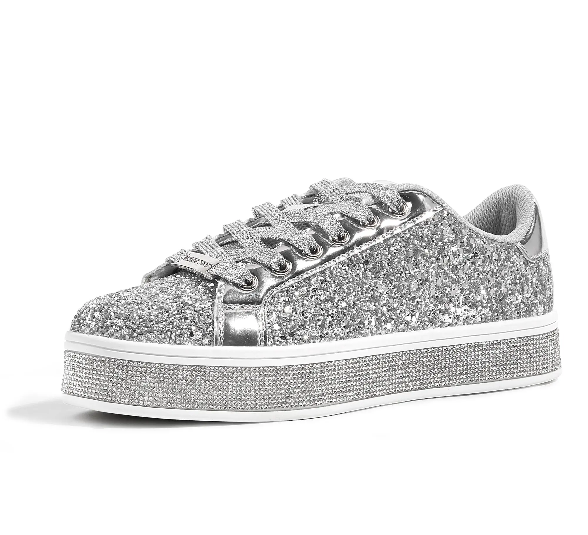 LUCKY STEP Women's Closed Platform Glitter Athletic Casual Trainers - Sparkly Walking Shoes for Wedding Bridal Fashion - Spring Glow Up Style Summer Sneakers, Aesthetic, Party, Statement Shoes, Low Top, Footwear, Holiday, Md, Lace-Up