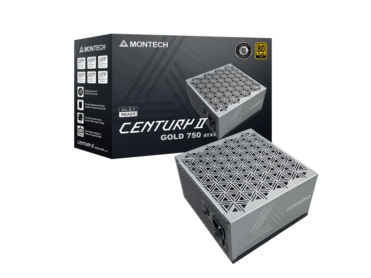 MONTECH Century II - 750W High-End ATX Gaming Power Supply - 80 Plus Gold - Efficiency - Fully Modular - ATX 3.1 & PCIe 5.1 Ready with 12V-2x6 Cable - Zero RPM Low - 10 Years Warranty