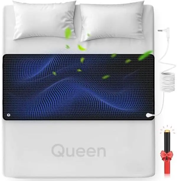 Premium Quality Breathable Grounding Bed Mat (Queen 27”x60”) - Anti-Fatigue Earthing Pad with 1×Grounding Cord, 1×Outlet Tester, Reconnects Body to Earth, Tested for Earth, Deep Sleep Support sohochic