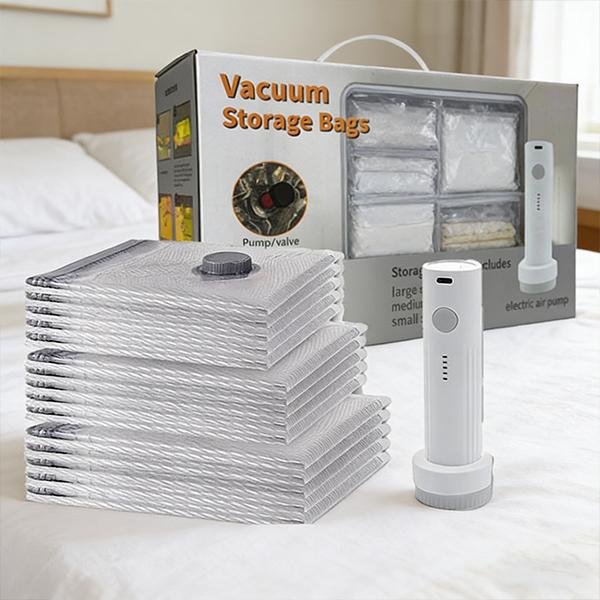 【2026 Upgraded】Cordless Travel Vacuum Storage Compression Bag Set with Rechargeable air Pump 9/15 Pack Waterproof & Reusable Compression Packing Bags for 2 Size,140L/Min Powerful Air Removal,Perfect for Carry-On Suitcases,Valentine's Day gift 【2026 Upgraded】Cordless Travel Vacuum Storage Compression Bag Set with Rechargeable air Pump 9/15 Pack Waterproof & Reusable Compression Packing Bags for 2 Size,140L/Min Powerful Air Removal,Perfect for Carry-On Suitcases,Valentine's Day gift