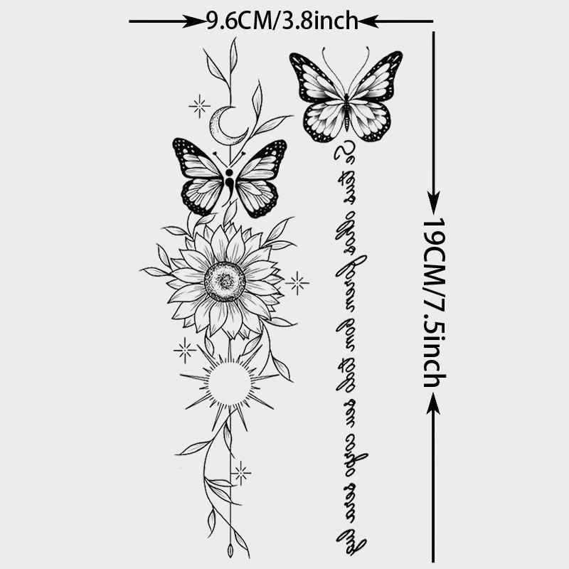 8-Piece Floral Temporary Tattoo Stickers Set, Butterfly Snake Feather Letter Patterns, Non-Reflective Fake Tattoos for Hands & Body Art, Temporary Tattoo Kit