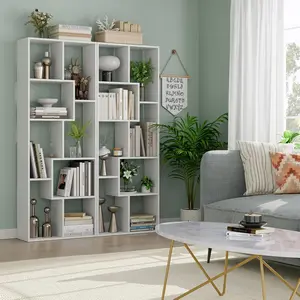 Asymmetrical Display Shelf & Bookcase, 5-Tier, White Bookshelf Book Rack