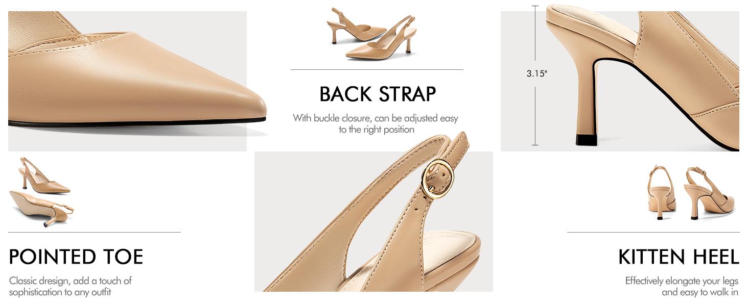 Coutgo Women's Slingback Kitten Heels Closed Pointed Toe Wedding Party Dress Pumps Shoes