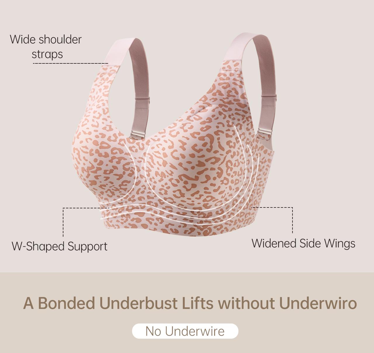 Aubrasen Women's Full Coverage Wireless Jelly Bra - Leopard Print, Smooth Seamless Sculpting, Push-Up, No-Underwire, Comfortable Fit, Everyday Wear Bra