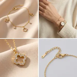 LoWei 14K Gold Clover Bracelet for Women | Dainty Lucky Four Leaf Clover Charm Bracelet for Stacking