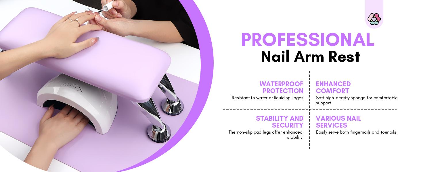 SAVILAND Purple Arm Rest for Nail Techs Super-Comfortable with Microfiber Leather Mat Height-Adjustable Hand Pillow for Manicure Ideal for Salon Use SAVILAND Purple Arm Rest for Nail Techs Super-Comfortable with Microfiber Leather Mat Height-Adjustable Hand Pillow for Manicure Ideal for Salon Use