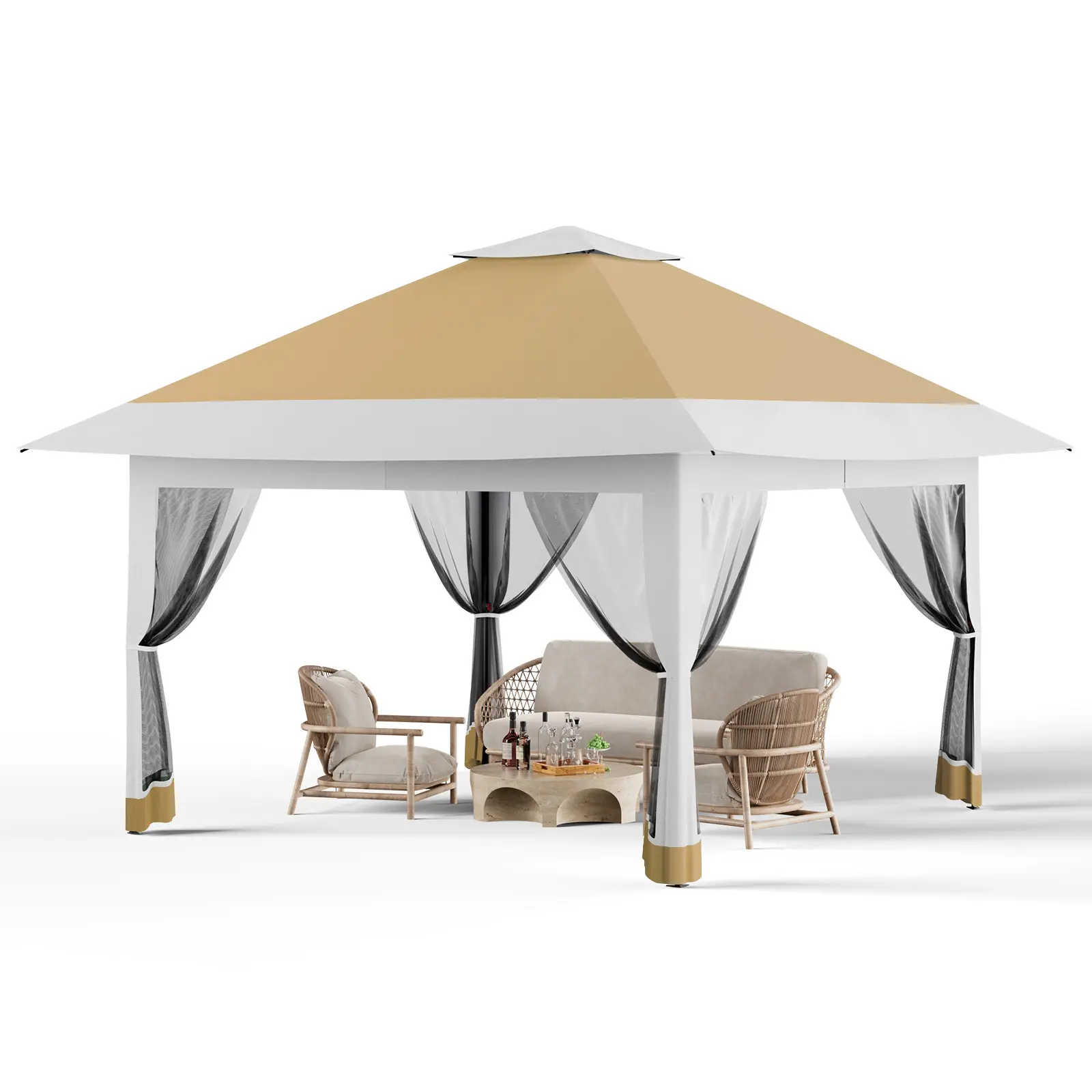 Easy Setup 12x12FT Pop Up Outdoor Canopy Gazebo with Mosquito Netting – Weather Resistant – Wheeled Storage Bag & 4 Sandbags – Great for Patio, Backyard, Parties & BBQs