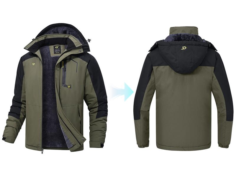 Men's Mountain Ski Jacket Waterproof Fleece Liner Snow Coat Warm Winter Windproof Hooded Raincoat