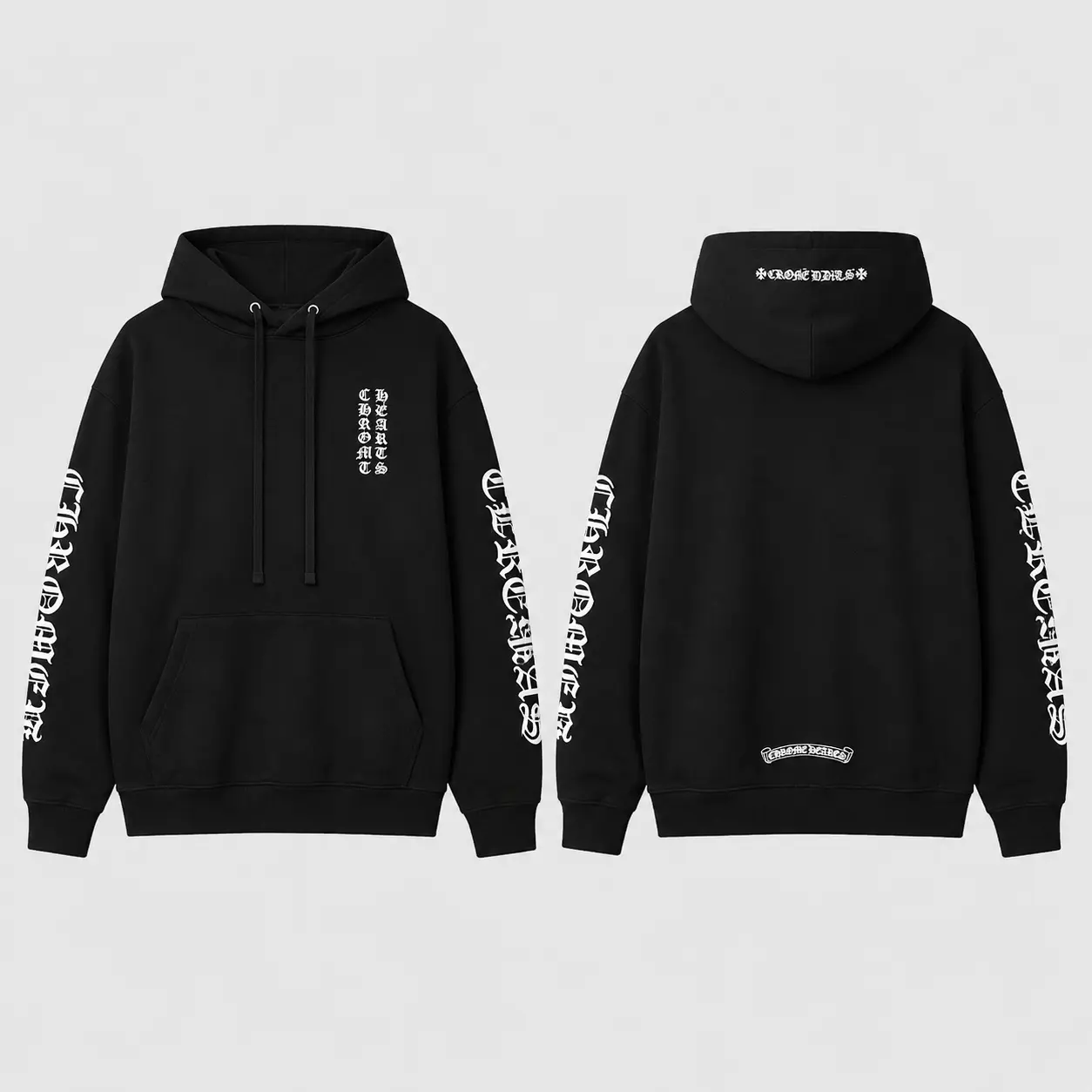 Chrome Hearts Old English Sleeve Graphic Hoodie, Gothic Letter Streetwear Pullover