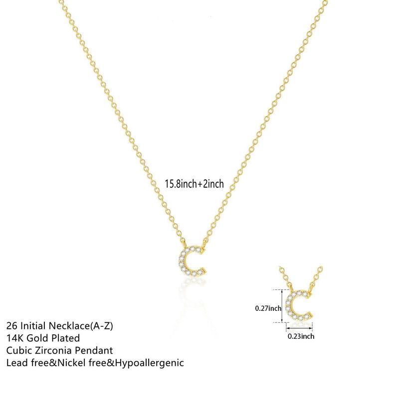 Tewiky 14K-Gold Plated Initial Heart Copper Necklaces for Women - Dainty Cute Gold Necklace Small Layered 14K Gold Plated A-Z Letter Zircon Pendant Trendy Satellite Chain Necklaces for Women Non Tarnish Gold Jewelry Set Gift For Valentine's Day gifts